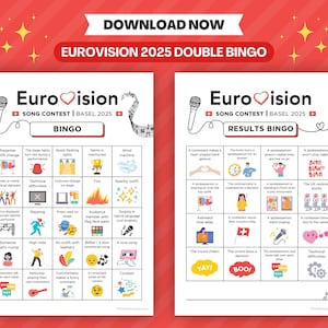 Eurovision 2025 Bingo Double Pack (2 Eurovision Bingo Games) | Results Bingo | Eurovision Song Contest Party Game | Eurovision Game Night