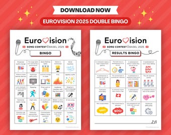 Eurovision 2025 Bingo Double Pack (2 Eurovision Bingo Games) | Results Bingo | Eurovision Song Contest Party Game | Eurovision Game Night