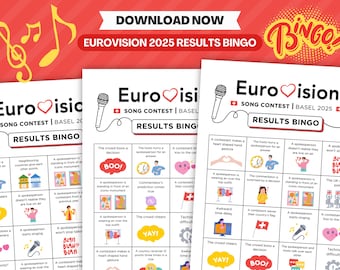 Eurovision 2025 Results Bingo | ESC Bingo (15 Player Cards) | Eurovision Song Contest Party Game | Eurovision Game Night | Family Party Game