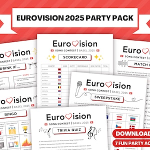 Pacchetto festa Eurovision 2025 / Pacchetto festa / Gioco festa Eurovision Song Contest / Serata giochi Eurovision / Gioco festa famiglia / ESC Basel 2025