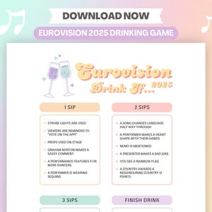 Eurovision 2025 Drinking Game | Eurovision Song Contest Party Game | Eurovision Game Night | Drink If Party Game | ESC Aesthetic Printable