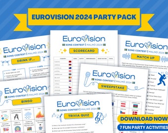 Paquete de fiesta de Eurovisión 2024 / Paquete de fiesta / Juego de fiesta del Festival de la Canción de Eurovisión / Noche de juegos de Eurovisión / Juego de fiesta familiar / ESC Malmö 2024