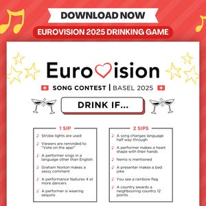 Eurovision 2025 Drinking Game | Eurovision Song Contest Party Game | Eurovision Game Night | Drink If Party Game | Basel 2025 | Printable