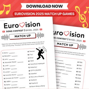 Eurovision 2025 Match Up Game | Eurovision Song Contest Party Game | Eurovision Game Night | Family Party Game | Basel 2025 | ESC Printable