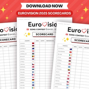 Eurovision 2025 Scorecards / Semifinali e finale / Eurovision Song Contest Party Game / Eurovision Game Night / Basilea 2025 / Stampabile