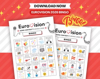 EuroVision 2026 Bingo (15 Spielerkarten) | Eurosion Song Contest Party Spiel | Digitaler Download