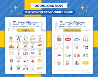 Pack double bingo Eurovision 2024 (2 jeux de bingo Eurovision) | Résultats Bingo | Jeu de société pour le Concours Eurovision de la chanson | Soirée jeux Eurovision