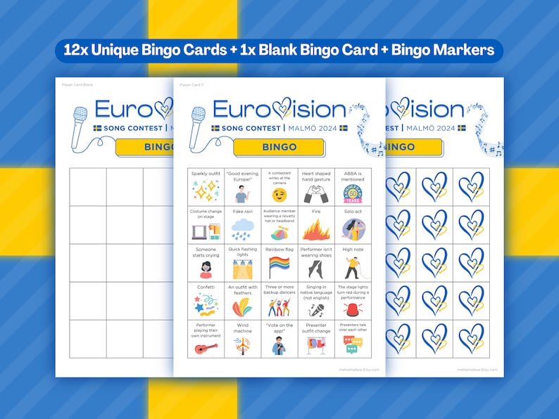 Eurovisie 2024 Feestpakket Feestbundel Eurovisie Songfestival Feestspel Eurovisie Spellenavond Familiefeestspel ESC Malmö 2024 afbeelding 5