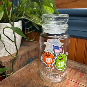 Vintage M&M 1984 Olympics glass jar with lid