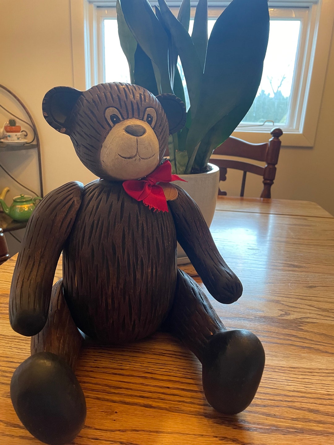 Vintage 18 Carved Wood Teddy Bear Figurine Head, Hands and Legs Move Etsy