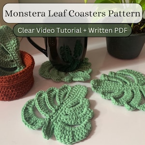 Monstera Leaf Coasters Crochet Pattern, Video Tutorial and PDF Download