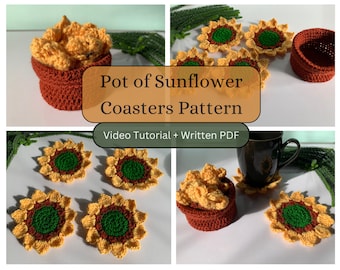 Sunflower Untersetzer Häkelanleitung - Geschrieben PDF und Video Tutorial Download