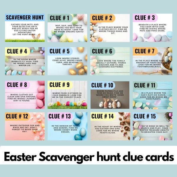 Scavenger hunt | Easter clue cards | Treasure hunt clues | Easter cupcake