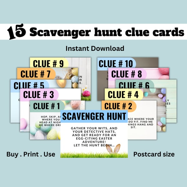 Scavenger hunt | Easter clue cards | Treasure hunt clues | Easter cupcake