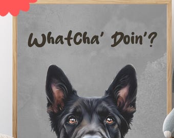 Black German Shepherd Wall Art | Funny Dog Print | Cute Puppy Poster | Black German Shepherd Gift Idea | Whimsical Dog Art | Nursery Print