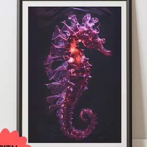 Seahorse Glow Digital Wall Art | Vibrant Underwater Printable | Ocean Animal Decor | Neon Sea Life Print | Instant Download