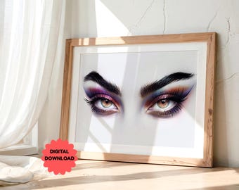 Hazel Eyes Digital Wall Art Colorful Eye Makeup Close-Up Print Feminine Beauty Poster Makeup Wall Decor Modern Printable Art