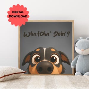 Dibujo de nariz de perro divertido / Arte de pared imprimible / Cachorro juguetón / Descarga digital para amantes de los perros / Decoración de habitación infantil o guardería