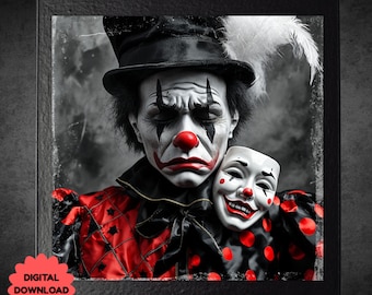 不気味なピエロのアート、ビンテージのサーカスの顔、ホラーピエロの