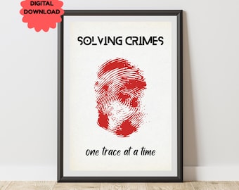 Arte mural de ciencia forense, decoración de justicia penal, póster de huellas dactilares de la escena del crimen, descarga instantánea, estudiante forense