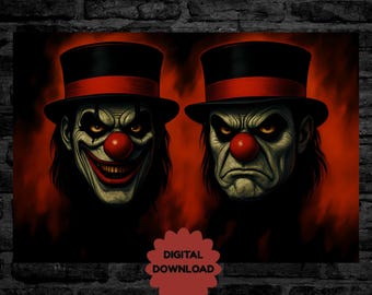 不気味なピエロのアート、ビンテージのサーカスの顔、ホラーピエロの