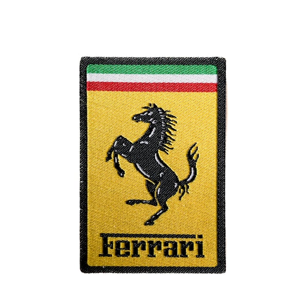 Iron On Patches FERRARI Logo Patch Embroidered Shield Rectangular Sports Yellow Black Iron on Patch