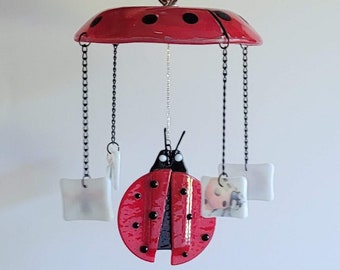 Lady Bug Wind Chime / Fused Glass / FREE SHIPPING