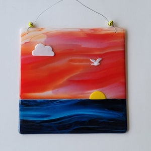 Sunset over the Water / Fused Glass Panel/ FREE SHIPPING