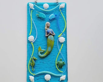 Mermaid Swimmer Suncatcher/ fused glass