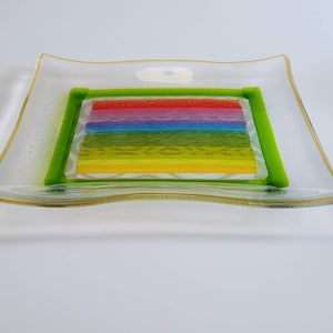 Large Rainbow Waved Serving Dish / Fused Glass/ FREE SHIPPPING