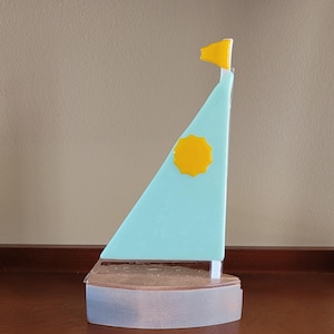 Sail Boat / Fused Glass Sail with Finished Wood Base/ / FREE SHIPPPING