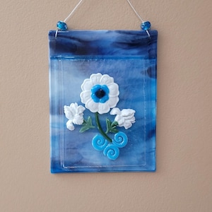 Blue Flower Wall Vase / Fused Glass/ FREE SHIPPPING