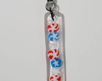 Red White Blue Star Glass Fan Pull Chain Extender/Fused Glass