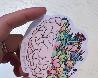 Floral Brain Sticker | Mental Health Awareness Sticker | Laptop Sticker | Water Bottle Sticker