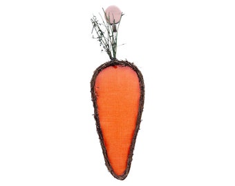 Handmade Carrot Shaped Grapevine Decor, Rustic Spring and Easter Decoration, Farmhouse Style Door Hanger