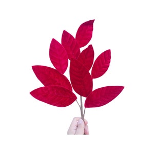 Red Velvet Leaf Magnolia Floral Pick, Artificial Silk Flowers, Festive Holiday Decor, DIY Wreath Supplies