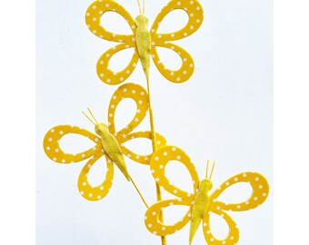 Yellow Gingham Easter Butterfly Floral Spray, Springtime Butterfly Floral Pick, Wreath Filler Picks, Vase Filler, Home Accents