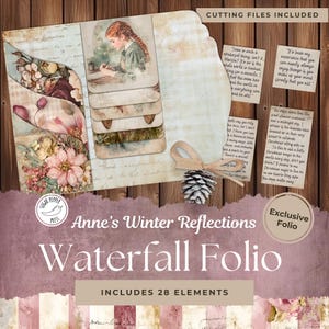 Kit exclusivo de folio con cascada "Reflexiones invernales de Anne" / Tarjetas, páginas y citas de diario vintage para manualidades invernales acogedoras SVG SP034