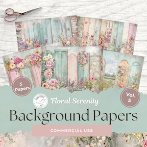 Papier de fond clôture de jardin shabby chic - 5 imprimables collage vintage cottagecore carnet de bord indésirable - usage Commercial 8,5 x 11 SP015