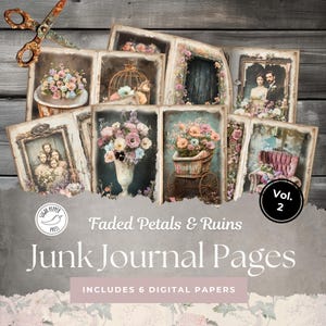 Páginas de diario basura de casas abandonadas, volumen 2, pétalos descoloridos y ruinas / Vintage Shabby Chic Floral Elegante Halloween Rústico Gótico elevado SP022