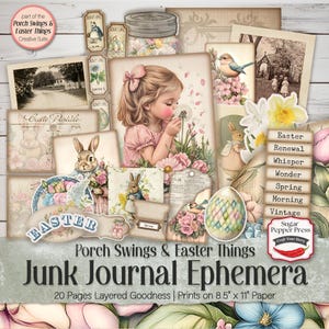 Ostern Junk Journal Ephemera, digitale Ausdrucke für Frühling Scrapbooking, Kaninchen Collage, Vintage Papier Kit SP050