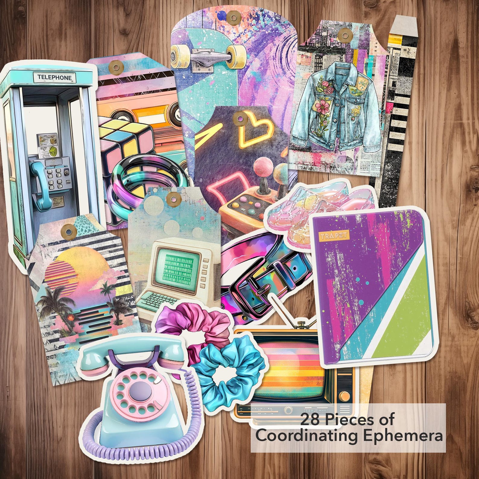 Junk Journal Folio Printable Kit | 80s Retro Ephemera, Vibrant Colors ...