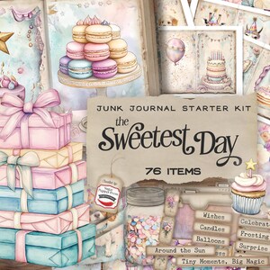 Kit de diario de cumpleaños, tarjetas efímeras de recuerdo, papeles infantiles bonitos, página de álbum de recortes del primer año del bebé, animales de fiesta, descarga digital, SP060