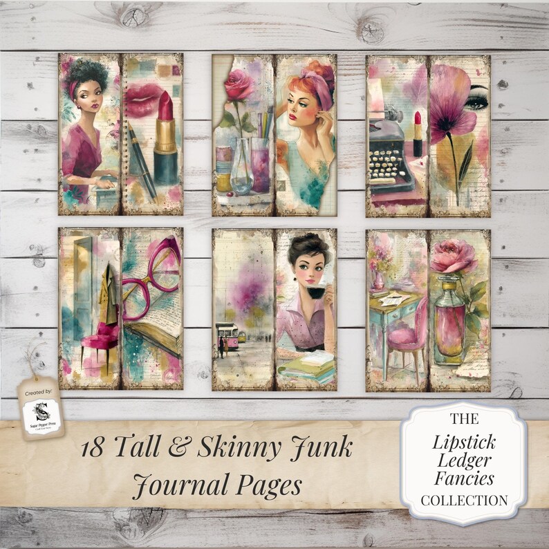 Tall Skinny Junk Journal Pages | Vintage Women Printable Layering ...