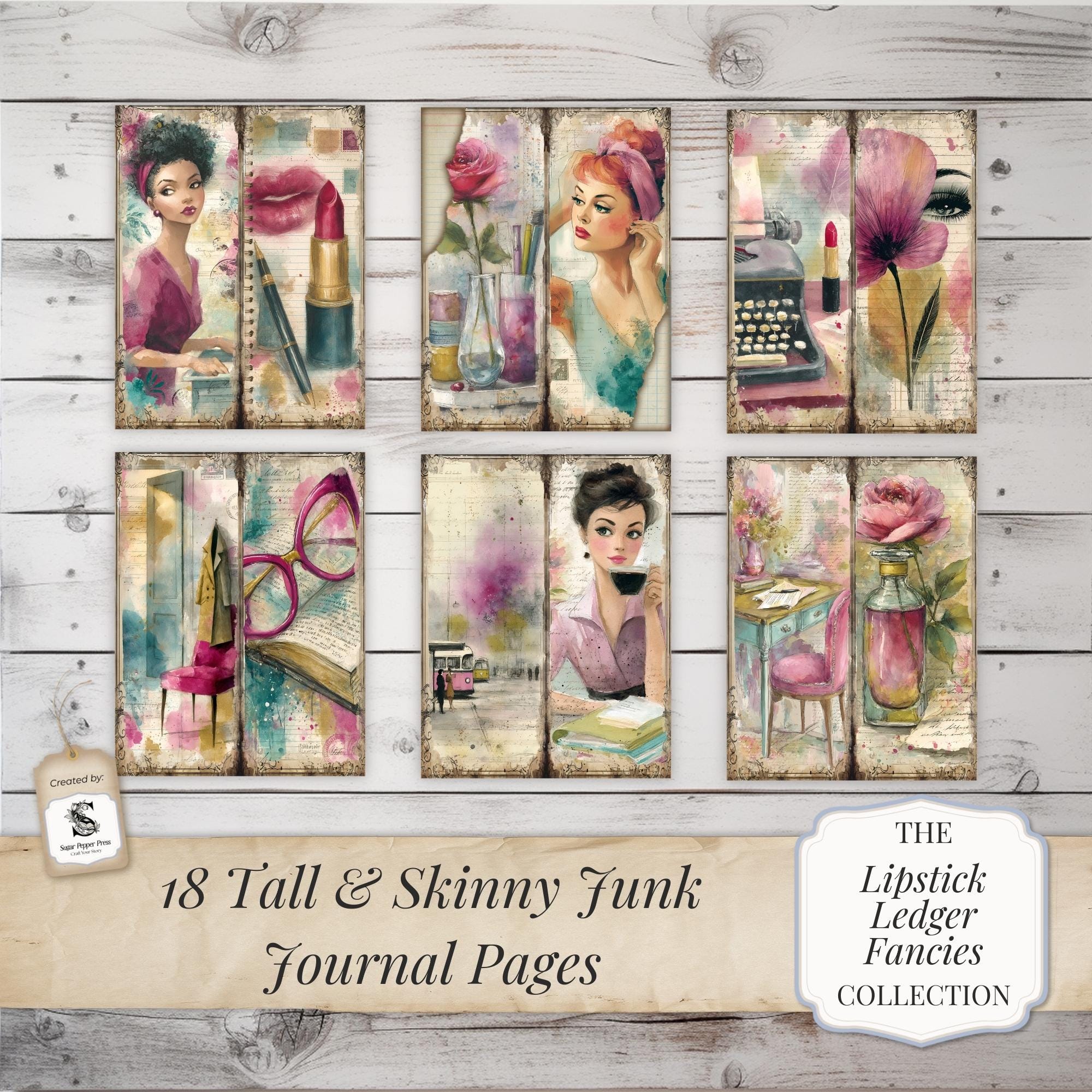 Tall Skinny Junk Journal Pages | Vintage Women Printable Layering ...