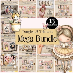 Shabby Chic Cottagecore Junk Journal Product Bundle | 13 Listings: Mini Books, Hidden Paperclips & Pages for Scrapbooking Cards Crafts