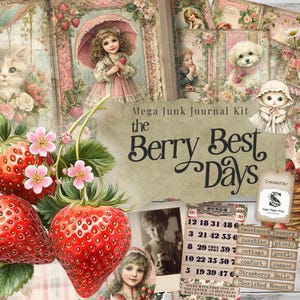 Mega Kit "Fragola Junk Journal", Download Digitale di Effimeri Stampabili, Shabby Chic, Stile Vintage Vittoriano, Album di Ritagli, Artigianato SP067