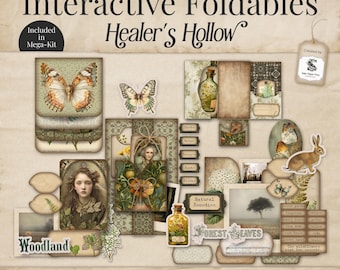 Herbalist Apotheker Junk Journal Taschen Wasserfall Foldables, Grungy Wald Printable Download, Papier Ephemera Printable Scrapbook SP079