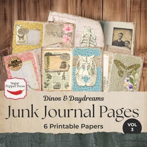 Pagine di diario di dinosauri, Shabby Chic Rustico Bellissimo acquerello Clipart, Pagine vintage, Forniture per lavoretti per bambini, Album fai da te JJ004