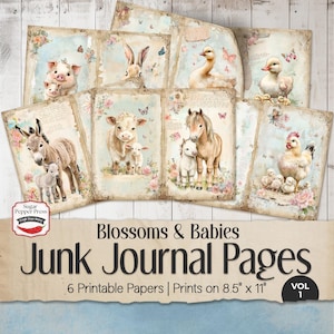 Farm Junk Journal Pages, Printable Papers, Mother&#39;s Day Rustic Ephemera, Digital Scrapbook, Farm Life Collage, Craft Supplies JJ007
